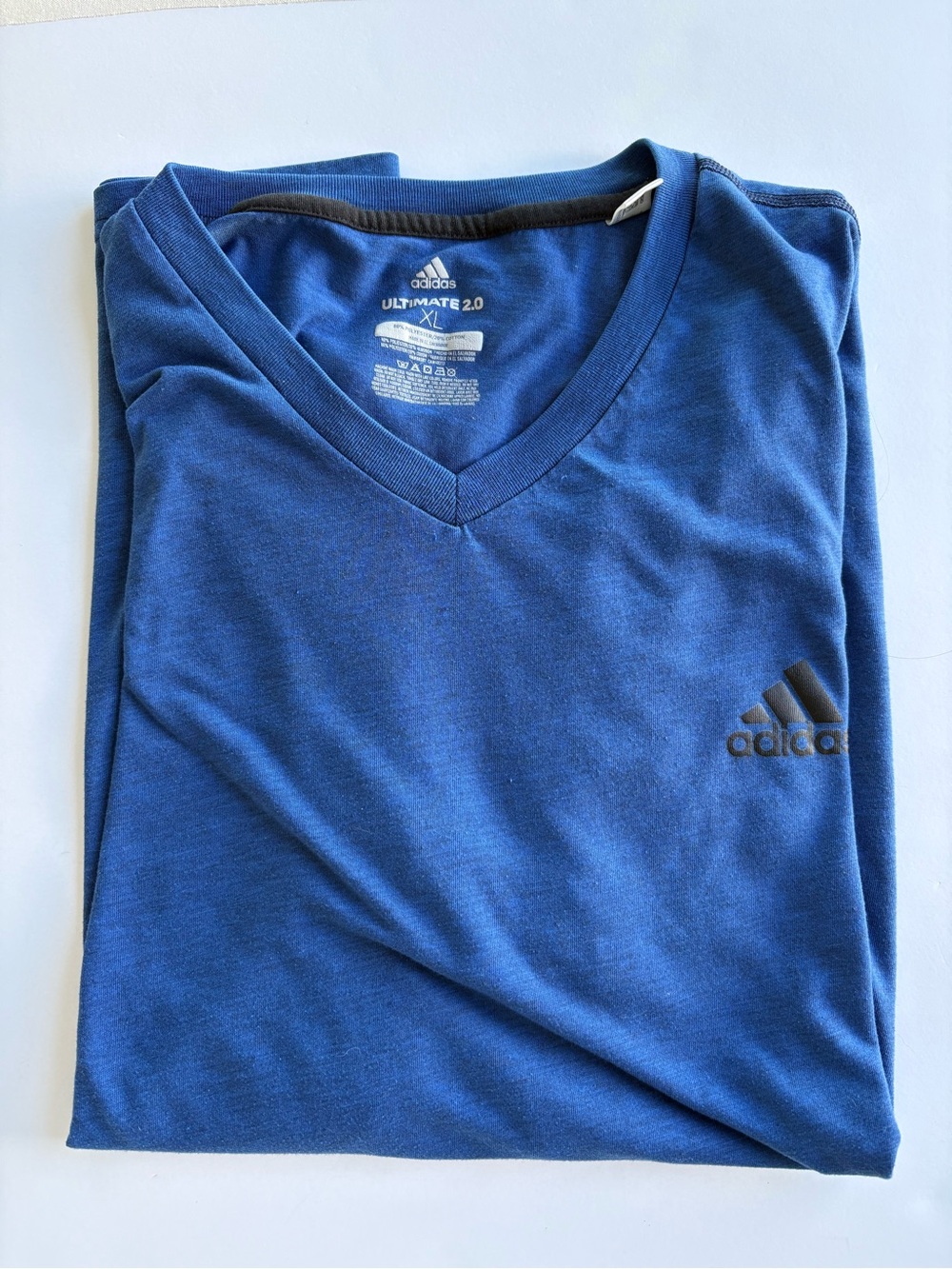 Adidas Men’s Blue Climatelite V-Neck Performance Tee with Black Logo Size XL
